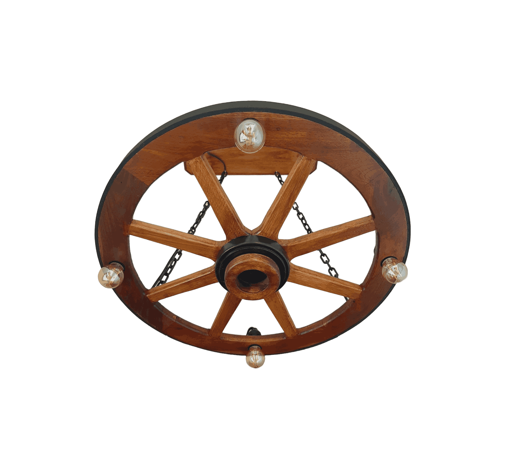 Lustre Rústico Roda de Carroça 60cm Madeira Maciça 4 Lâmpadas Bivolt Teto Retro Antunes ( não acompanha lampadas )