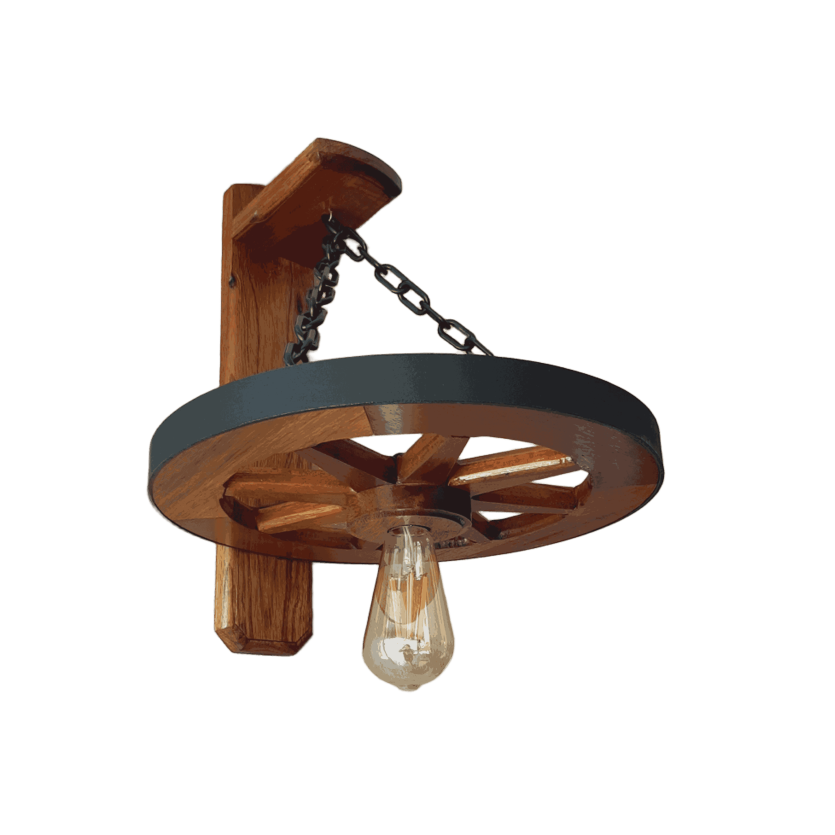 Arandela Rústica Roda de Carroça Madeira Maciça P/ Parede - Bivolt - Antunes