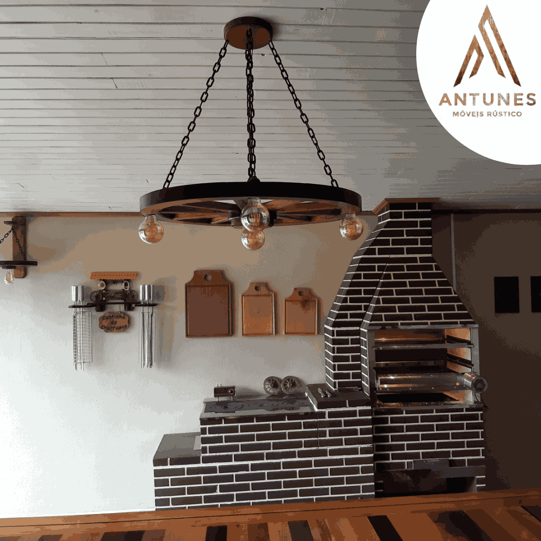 Lustre Rústico Roda de Carroça 70cm 5 Lâmpadas Madeira Maciça Retrô Artesanal – Antunes (não acompanha lampadas) - Imagem 18