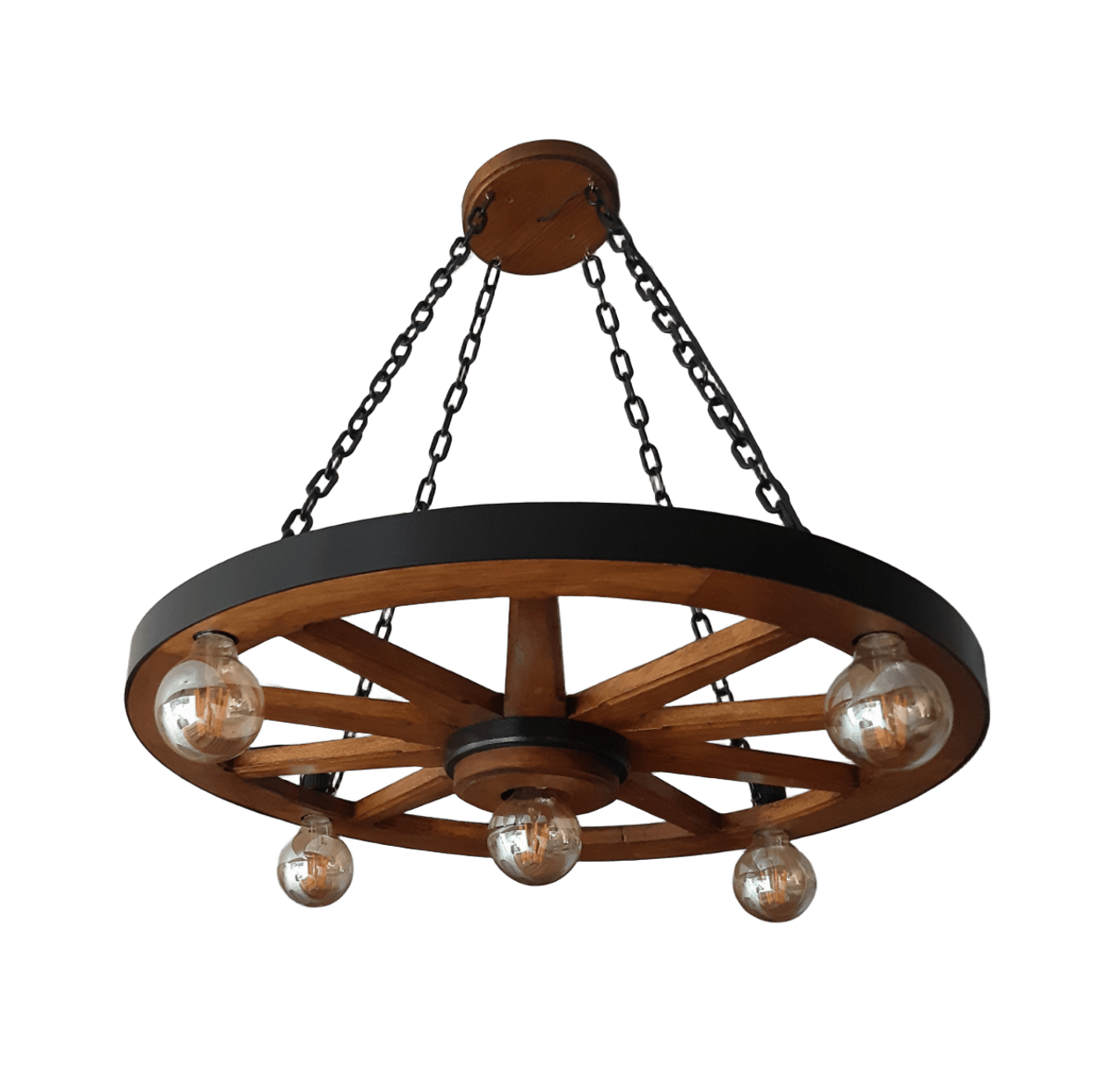 Lustre Gigante Rústico 90cm 5 Bocal Madeira Maciça Retrô Artesanal – Antunes (não acompanha lampadas)