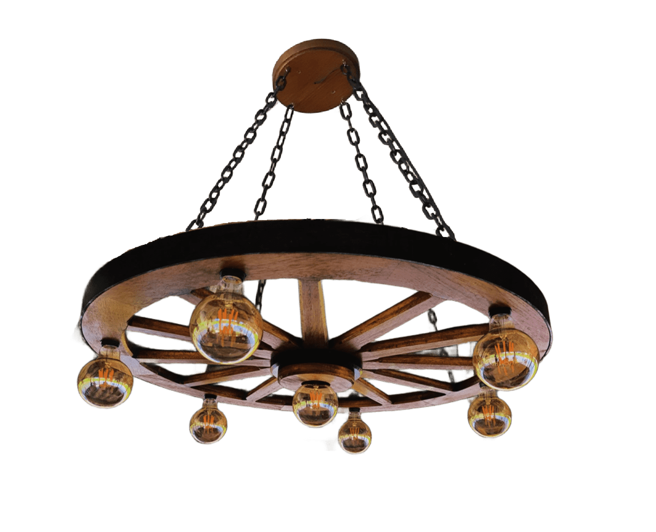 Lustre Rústico Gigante 90cm 7 Bocais Roda de Carroça Madeira Maciça Retrô Artesanal – Antunes (não acompanha lampadas)