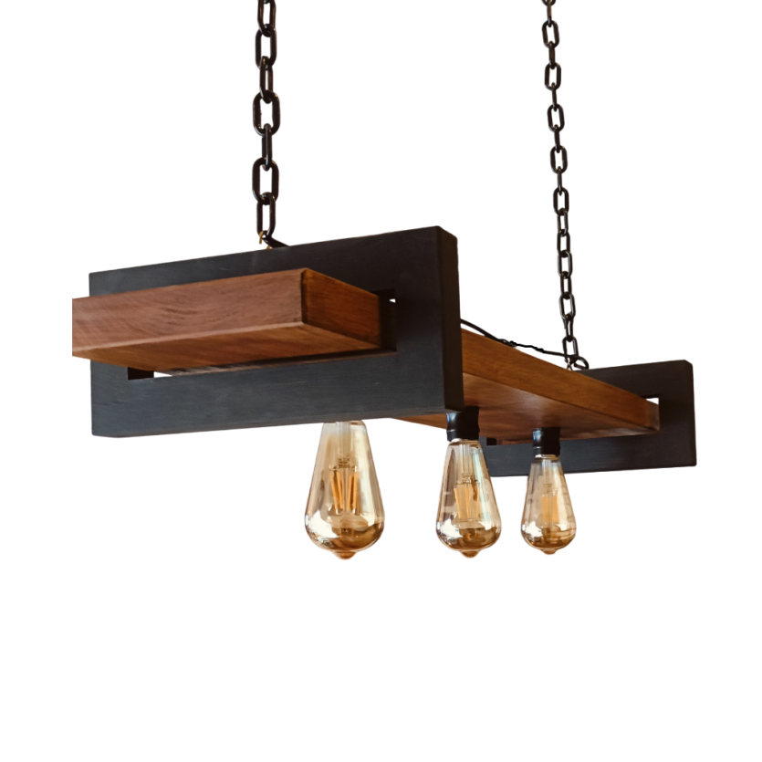 Pendente Rústico Industrial 95cm 3 Lâmpadas Madeira Maciça – Antunes (não acompanha lampadas)