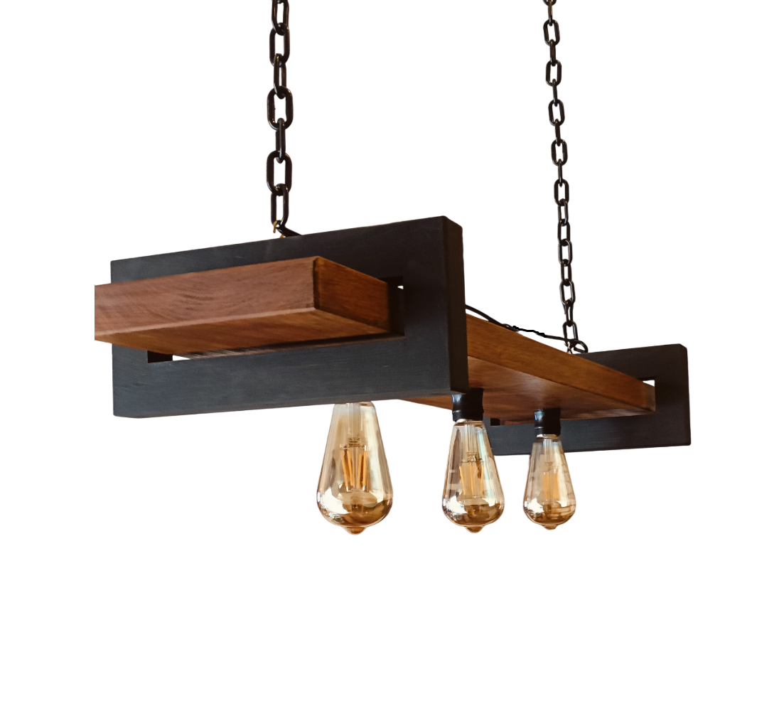 Pendente Rústico Industrial 95cm 3 Lâmpadas Madeira Maciça – Antunes (não acompanha lampadas)