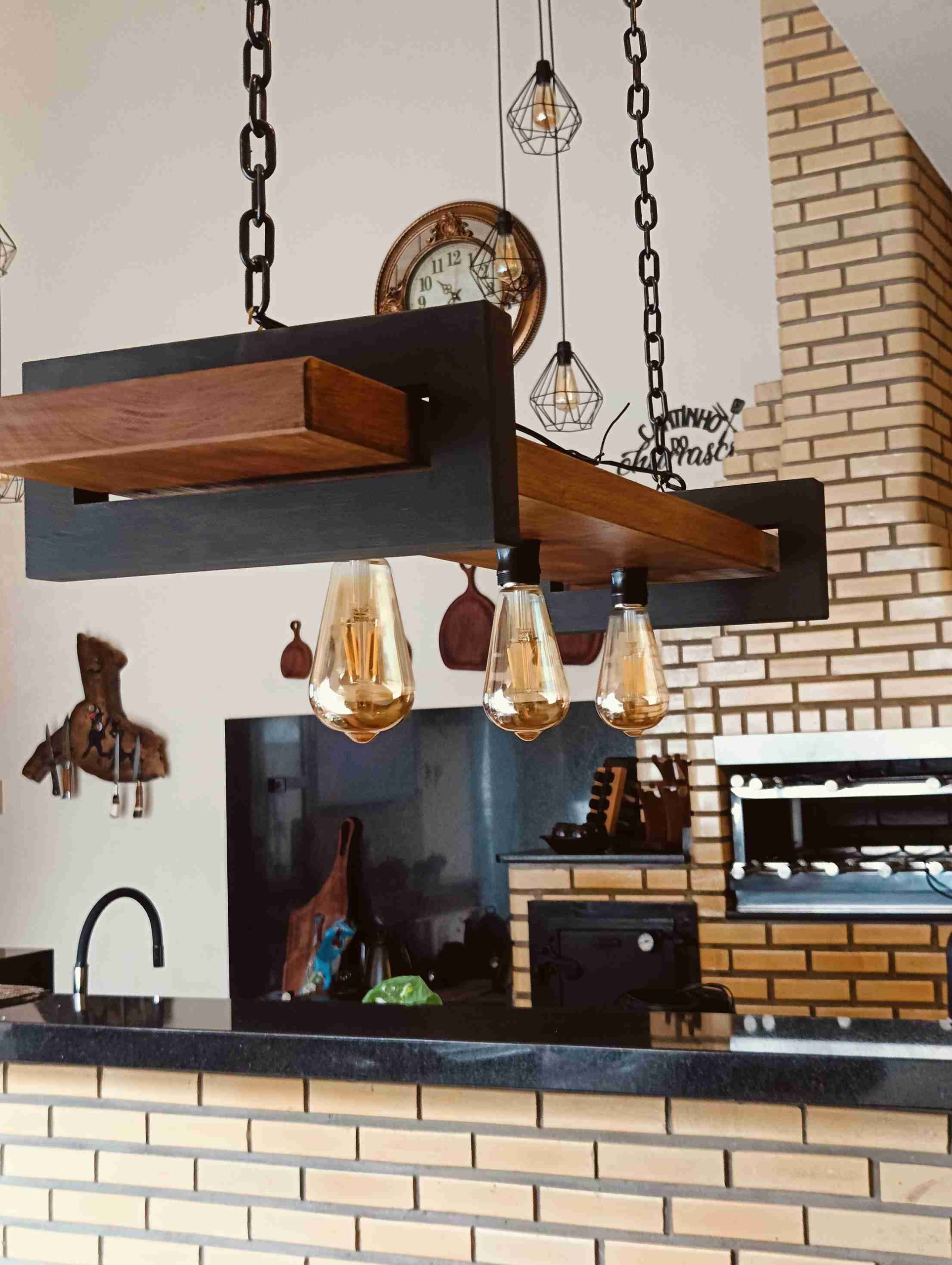 Pendente Rústico Industrial 95cm 3 Lâmpadas Madeira Maciça – Antunes (não acompanha lampadas) - Imagem 4