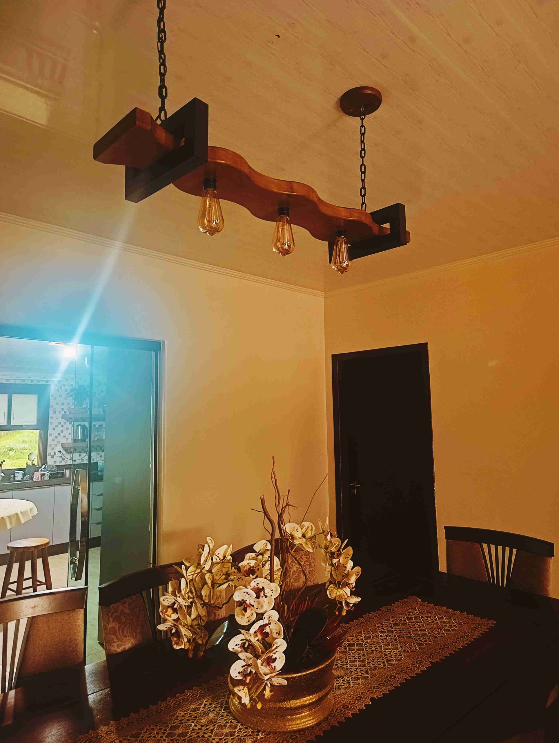 Pendente Rústico Industrial Madeira Maciça 3 Lâmpadas Design Exclusivo – Antunes (não acompanha lampadas) - Imagem 4