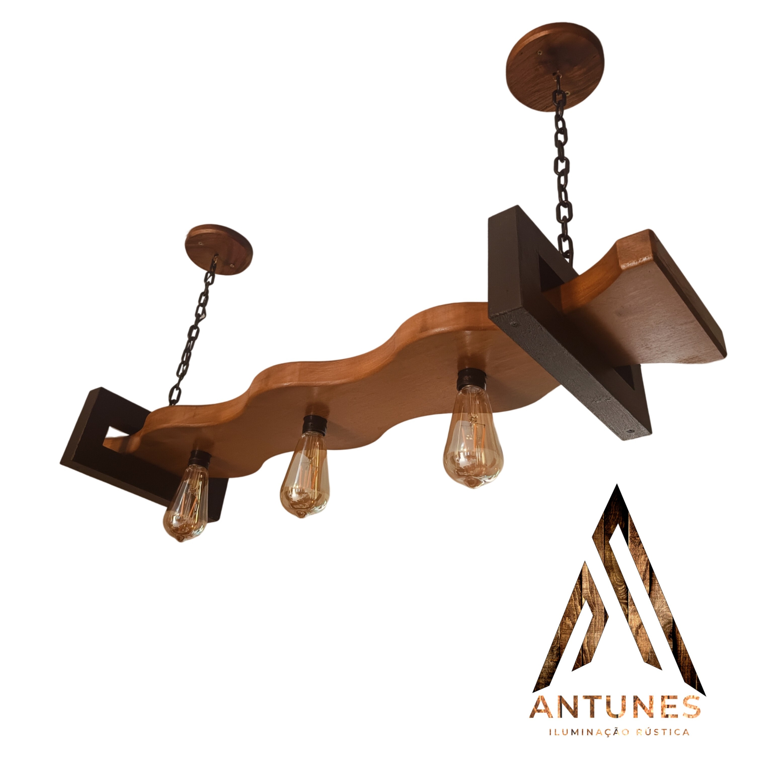 Pendente Rústico Industrial Madeira Maciça 3 Lâmpadas Design Exclusivo – Antunes (não acompanha lampadas) - Imagem 3