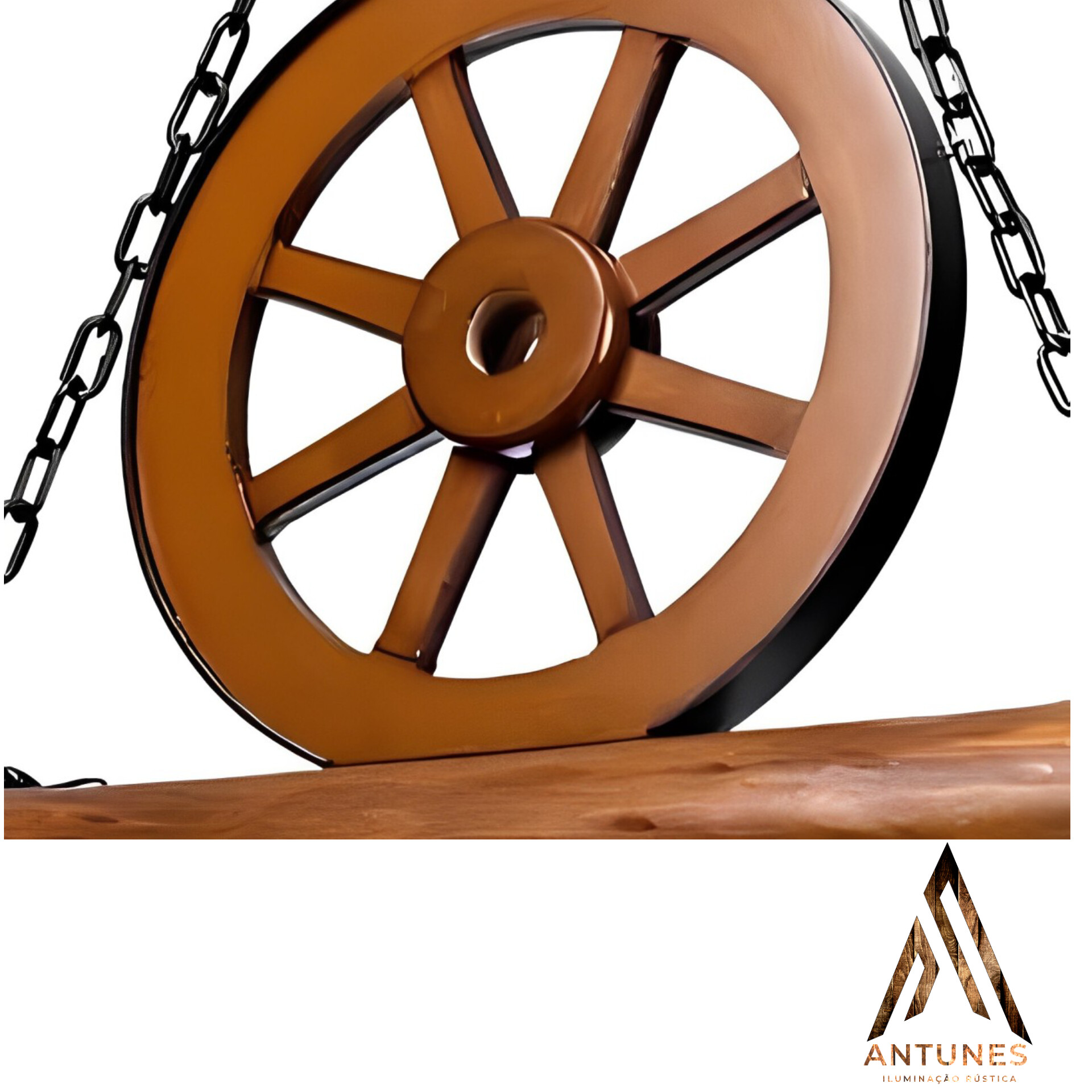 Pendente Rústico Roda de Carroça Caibro Madeira Maciça 2 Lâmpadas Antunes Bivolt (não acompanha lampadas) - Imagem 10