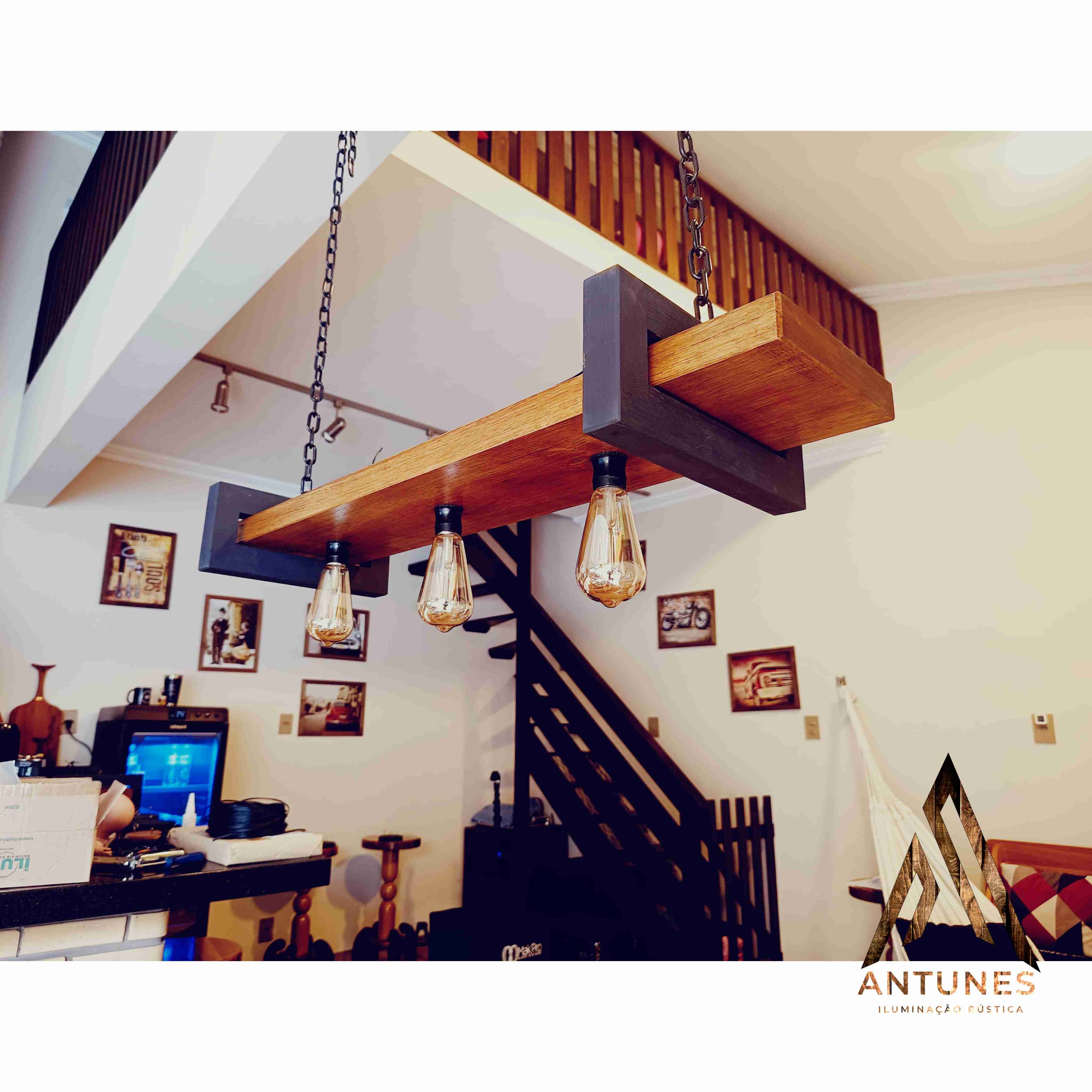 Pendente Rústico Industrial 95cm 3 Lâmpadas Madeira Maciça – Antunes (não acompanha lampadas) - Imagem 9