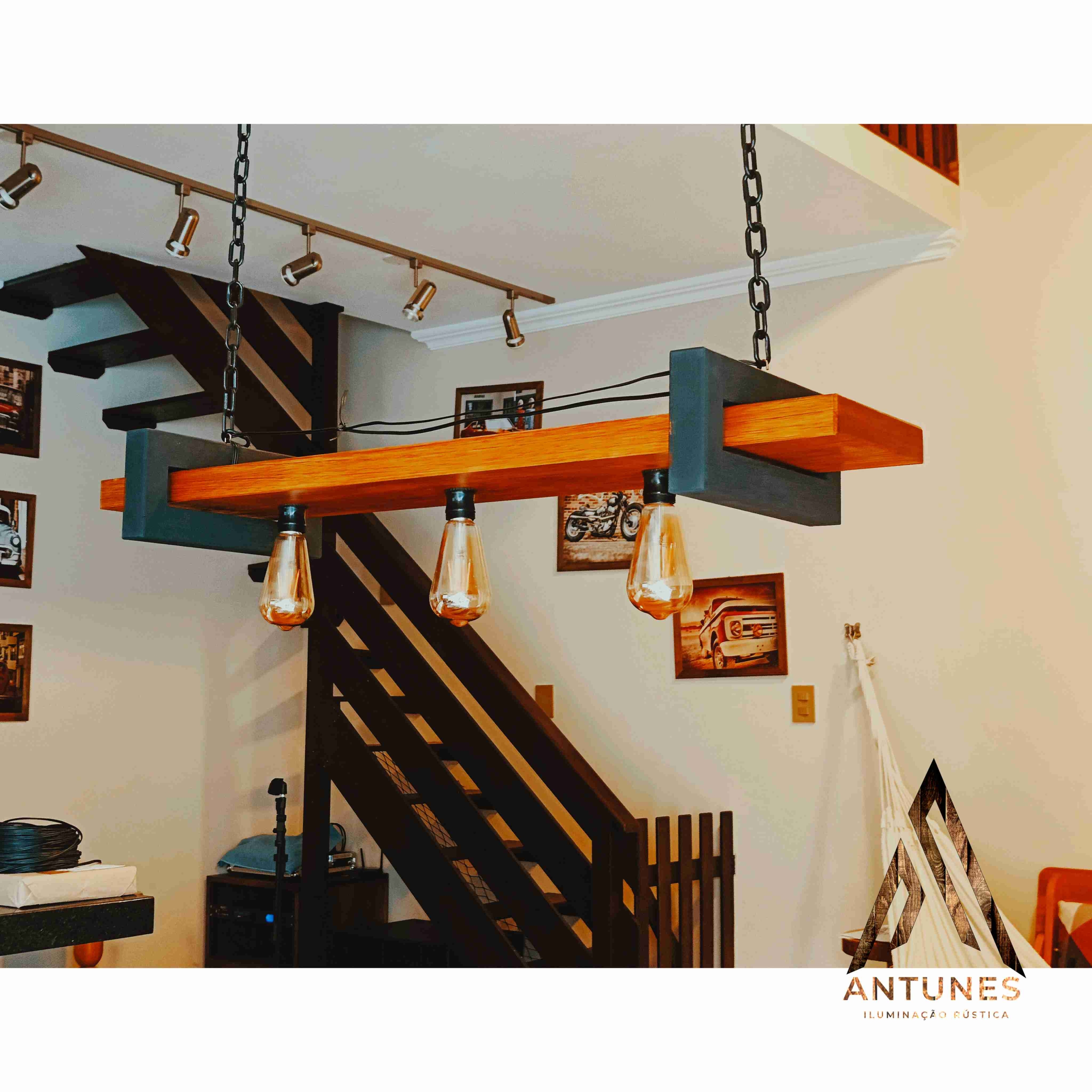 Pendente Rústico Industrial 95cm 3 Lâmpadas Madeira Maciça – Antunes (não acompanha lampadas) - Imagem 10