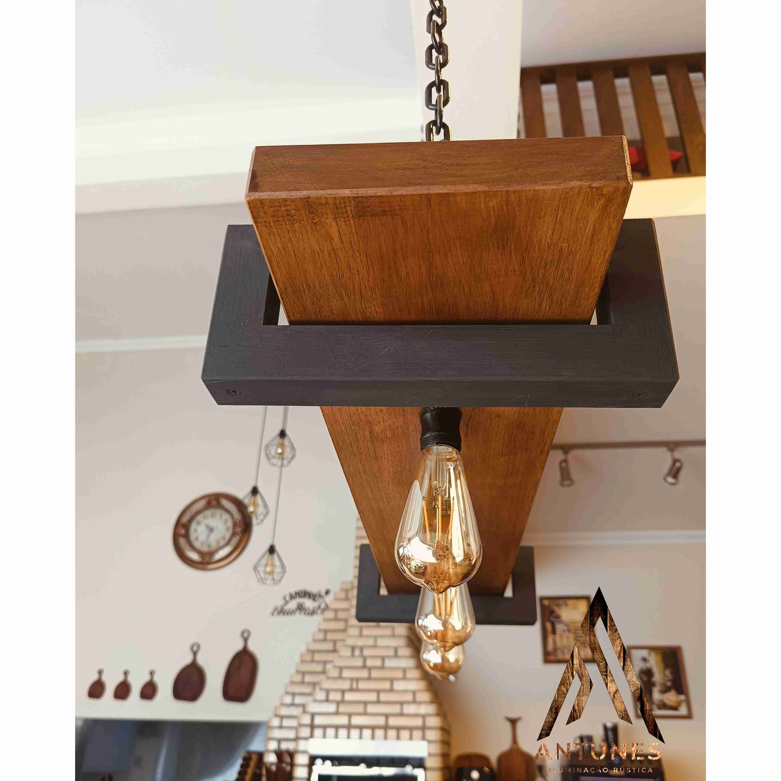 Pendente Rústico Industrial 95cm 3 Lâmpadas Madeira Maciça – Antunes (não acompanha lampadas) - Imagem 13