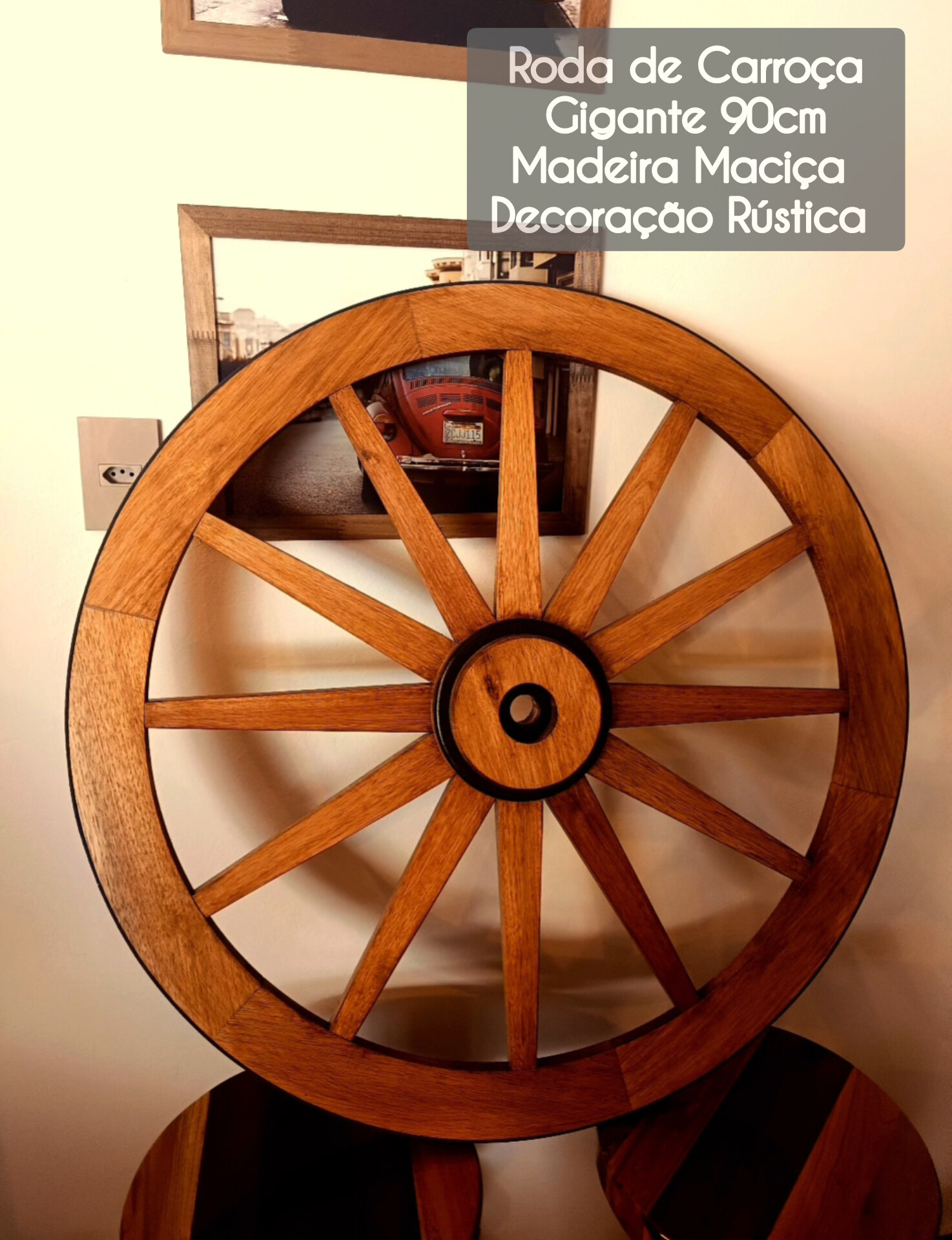 Roda de Carroça Gigante 90cm Madeira Maciça Decoração Rústica – Antunes - Imagem 3