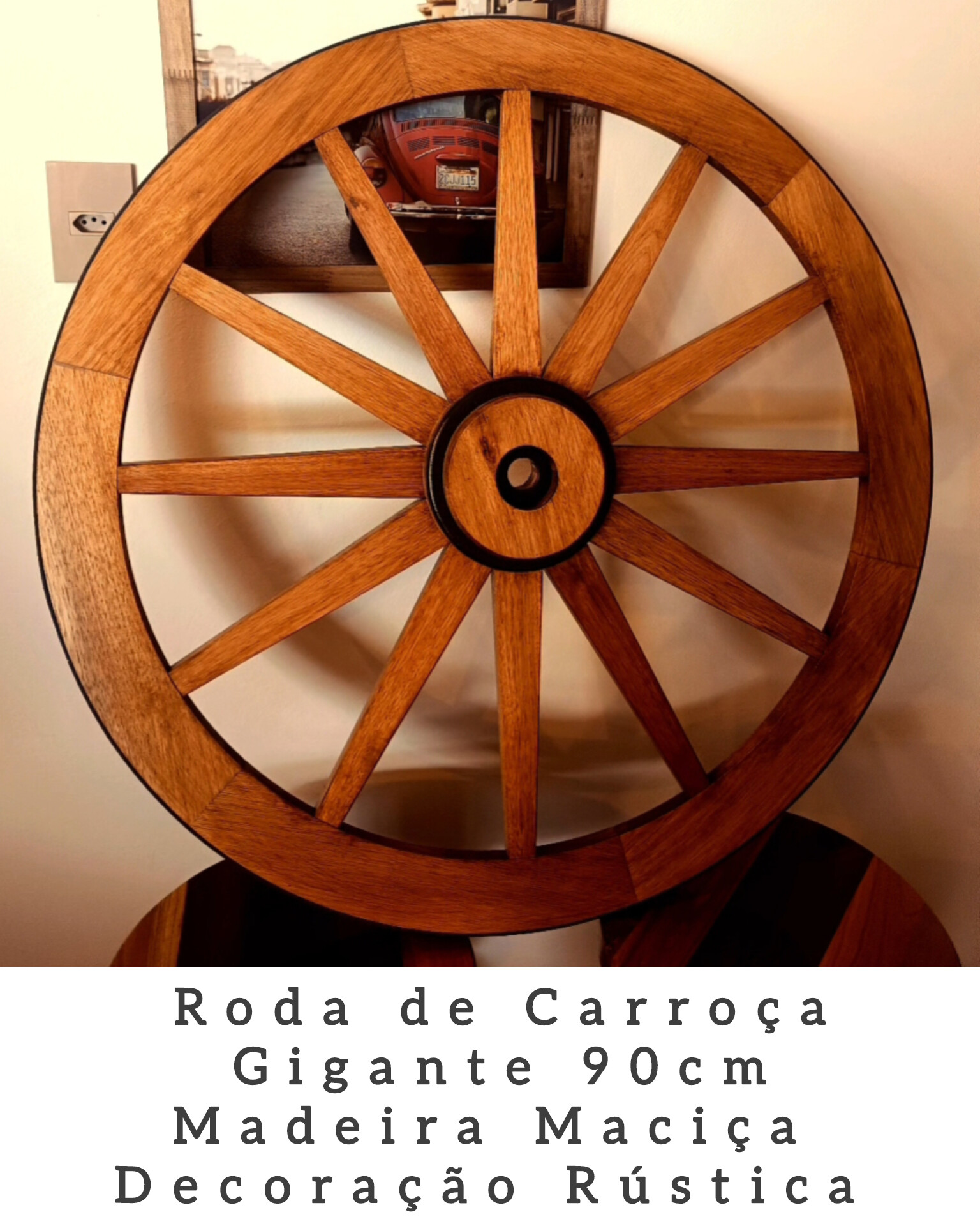 Roda de Carroça Gigante 90cm Madeira Maciça Decoração Rústica – Antunes - Imagem 2