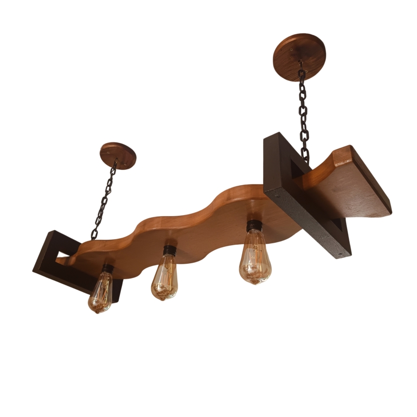 Pendente Rústico Industrial Madeira Maciça 3 Lâmpadas Design Exclusivo – Antunes (não acompanha lampadas)