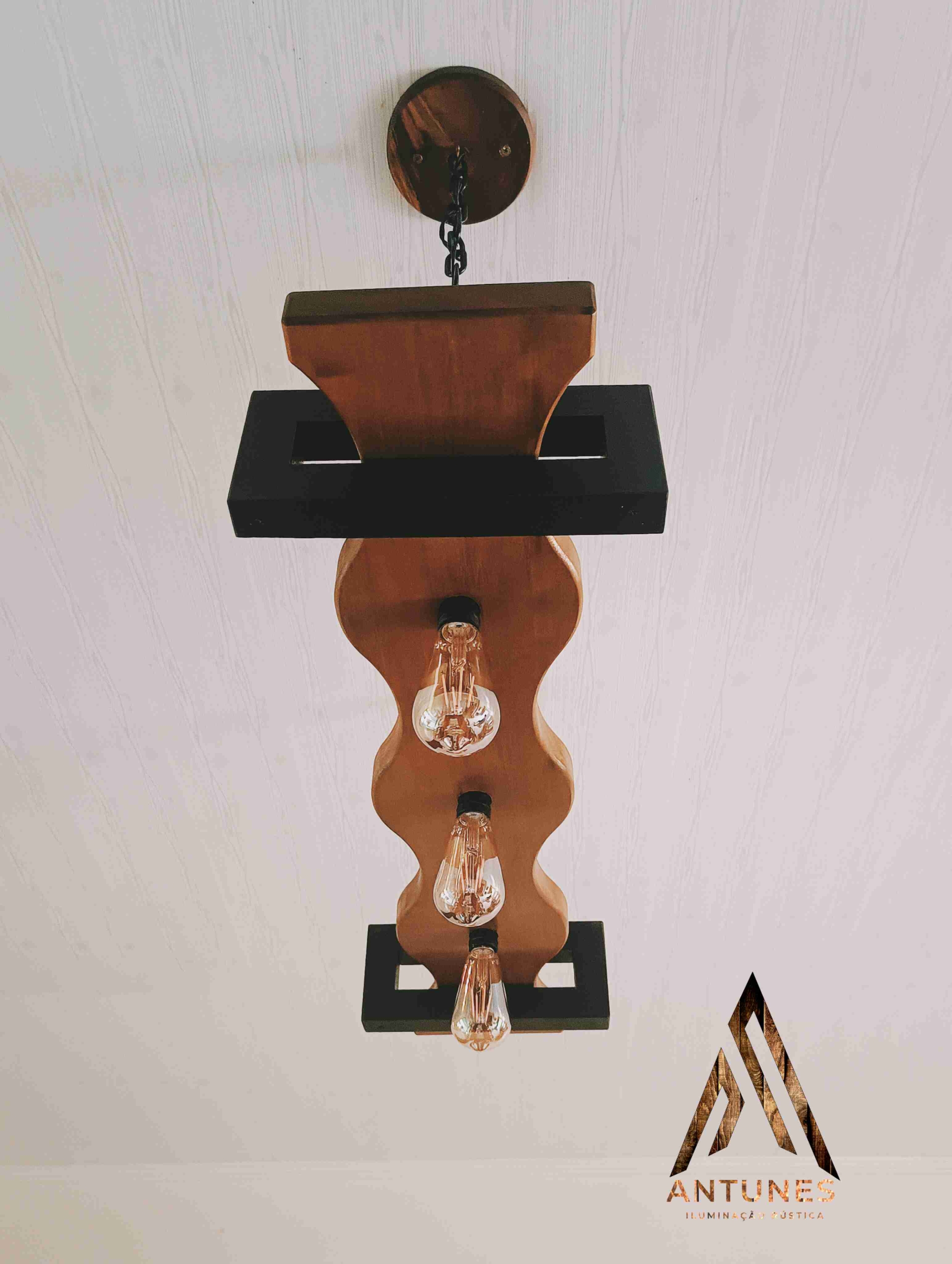 Pendente Rústico Industrial Madeira Maciça 3 Lâmpadas Design Exclusivo – Antunes (não acompanha lampadas) - Imagem 6