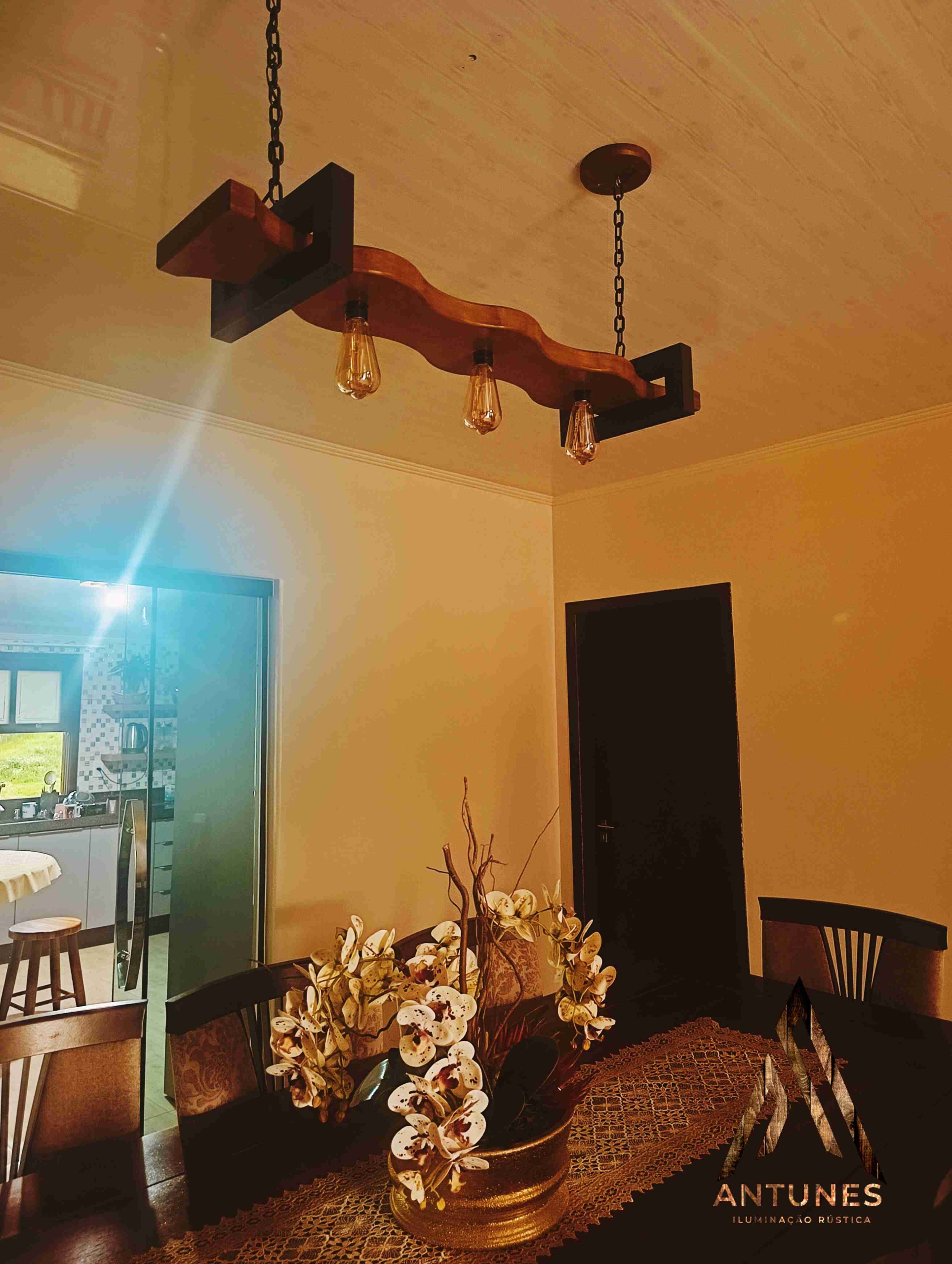 Pendente Rústico Industrial Madeira Maciça 3 Lâmpadas Design Exclusivo – Antunes (não acompanha lampadas) - Imagem 7