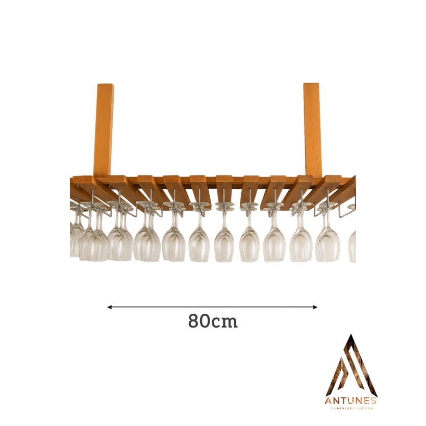 Suporte de Taças Suspenso 80cm em Madeira Maciça – Rústico, Artesanal e Elegante ( 20 Taças )