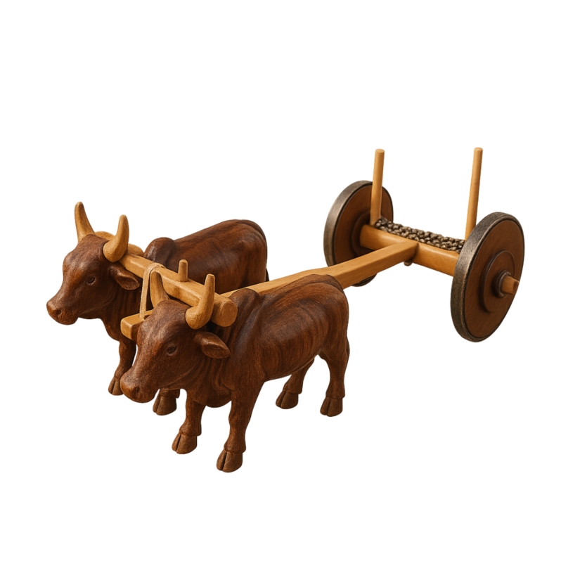 Carretão de Bois Miniatura Artesanal com Bois – Decoração Rústica Fazenda e Sítio