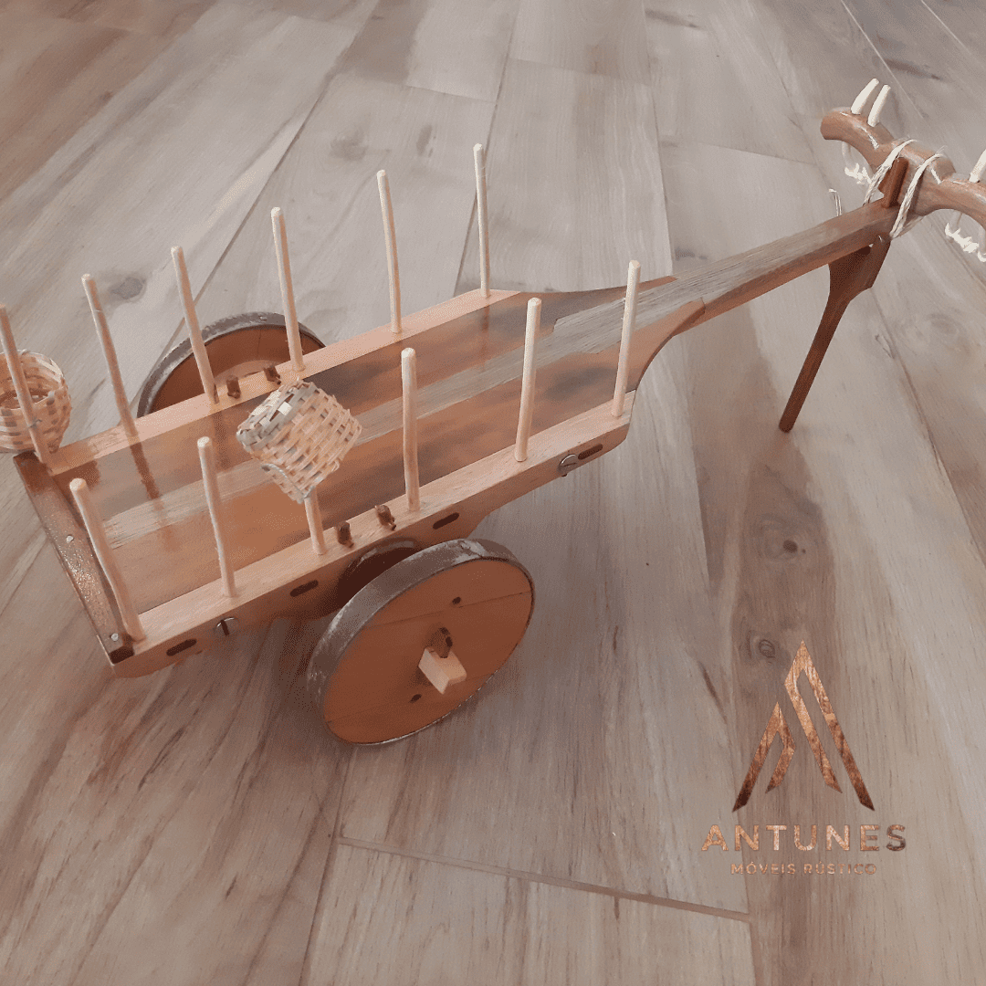 Carro de Boi Miniatura Rústica em Madeira Nobre – Decoração Fazenda, Roça, Vintage Artesanal - Imagem 8