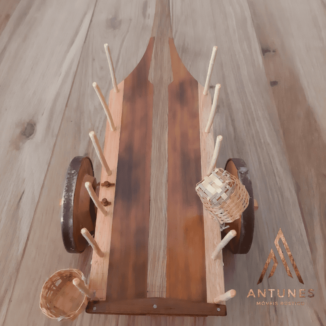 Carro de Boi Miniatura Rústica em Madeira Nobre – Decoração Fazenda, Roça, Vintage Artesanal - Imagem 11