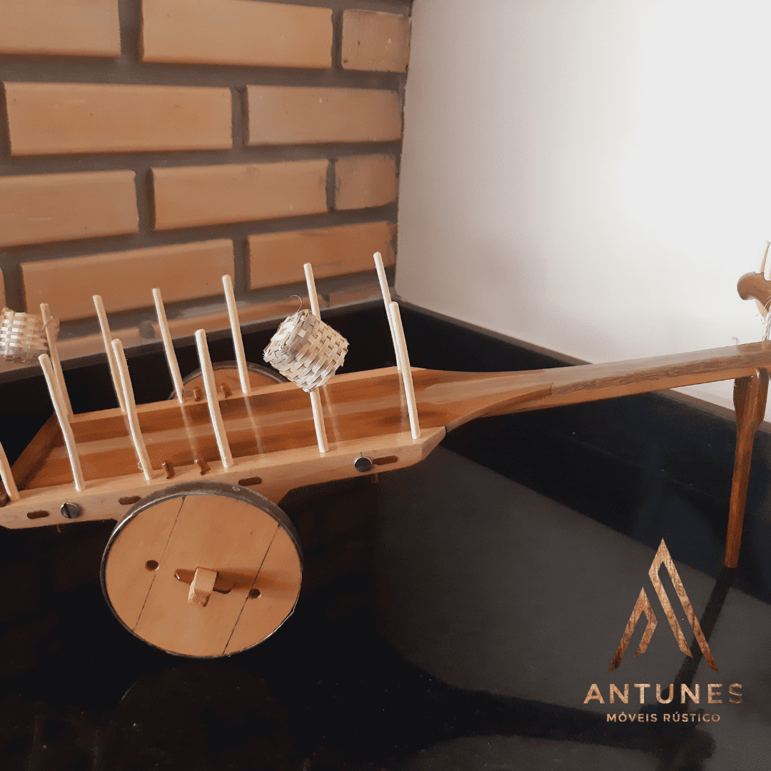 Carro de Boi Miniatura Rústica em Madeira Nobre – Decoração Fazenda, Roça, Vintage Artesanal - Imagem 12