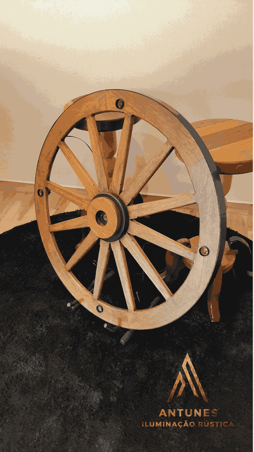 Lustre Gigante Rústico 90cm 5 Bocal Madeira Maciça Retrô Artesanal – Antunes (não acompanha lampadas) - Imagem 17