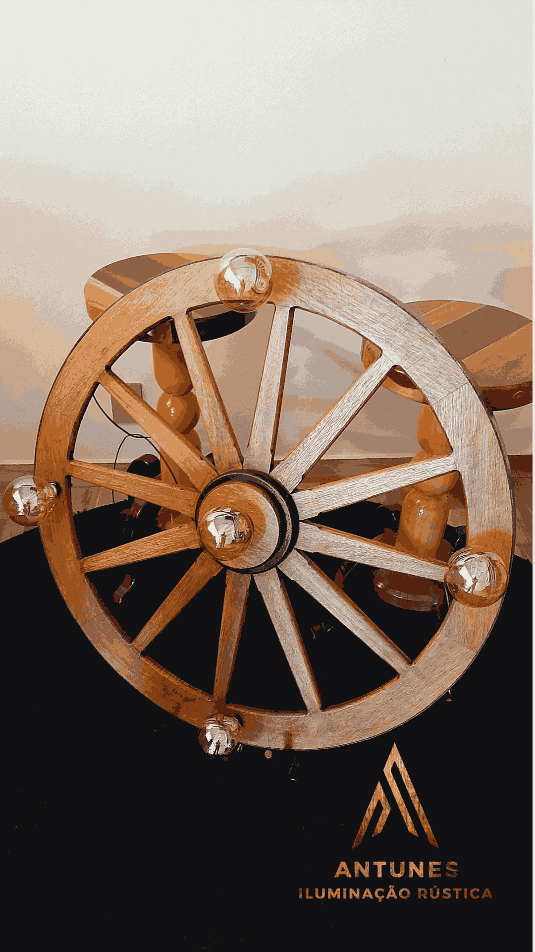 Lustre Gigante Rústico 90cm 5 Bocal Madeira Maciça Retrô Artesanal – Antunes (não acompanha lampadas) - Imagem 16