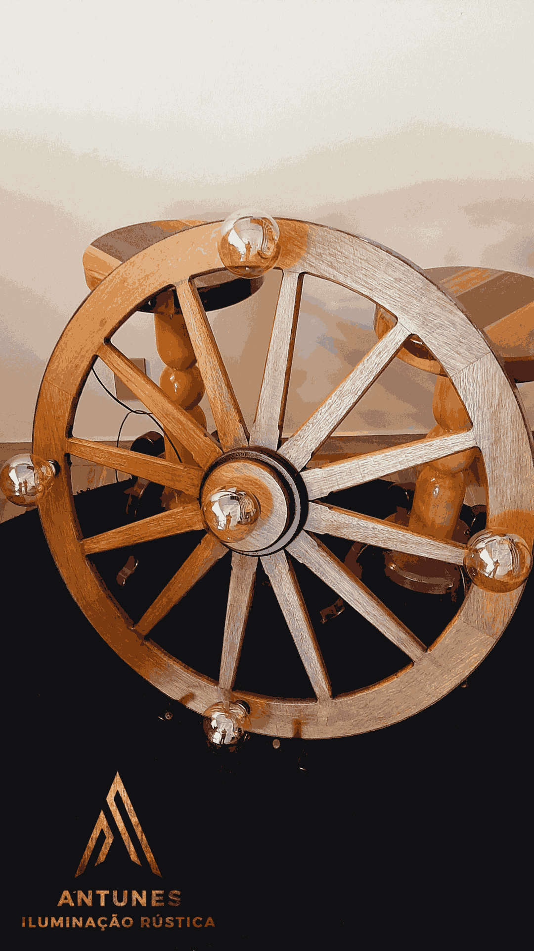 Lustre Gigante Rústico 90cm 5 Bocal Madeira Maciça Retrô Artesanal – Antunes (não acompanha lampadas) - Imagem 13