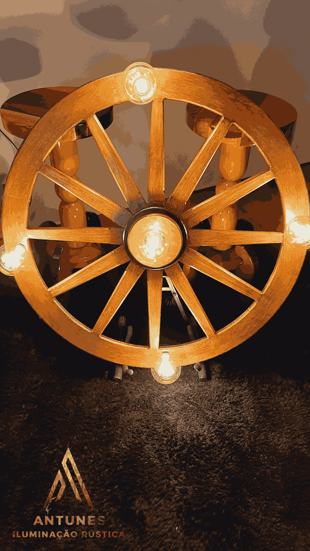 Lustre Gigante Rústico 90cm 5 Bocal Madeira Maciça Retrô Artesanal – Antunes (não acompanha lampadas) - Imagem 14